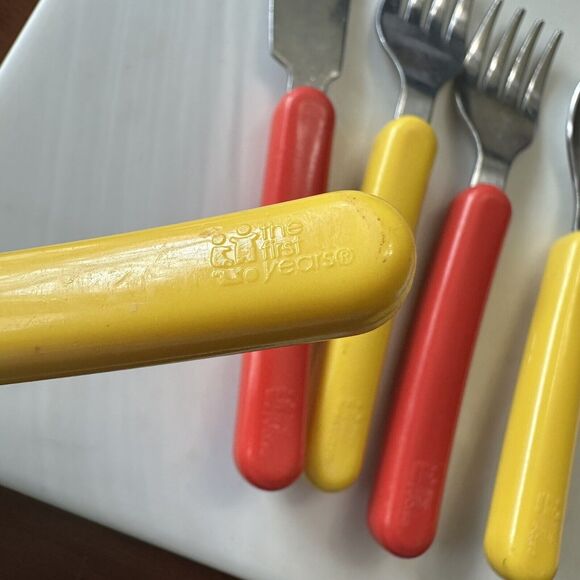Vintage The First Years Yellow And Red With Stainless Steel Utensil Set - Picture 2 of 4